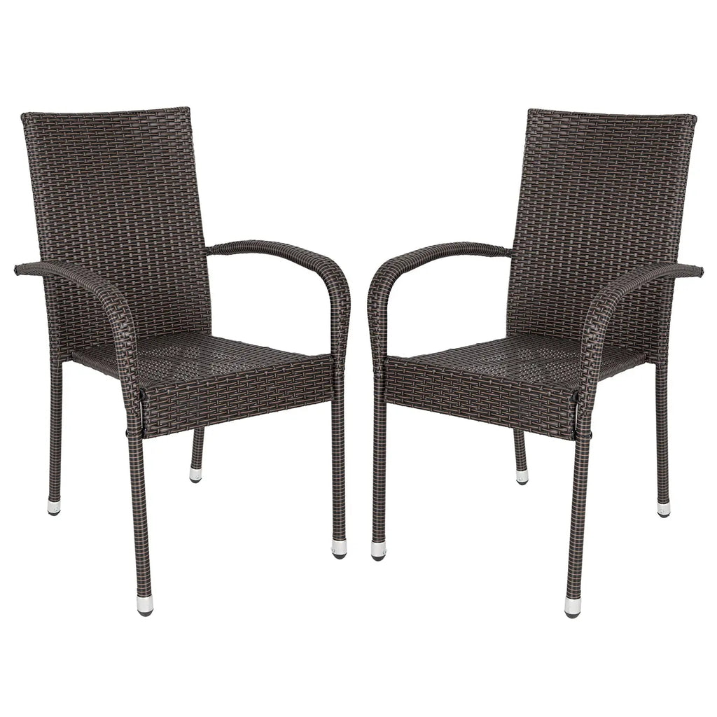 65464 Hialeah Wicker Dining Chair Set, Woven All Weather Steel Powder Coated Frame Lightweight Indoor Outdoor Porch Backyard Garden Balcony - Set of 2 Fire Sense/Balkene Home