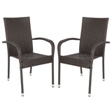 65464 Hialeah Wicker Dining Chair Set, Woven All Weather Steel Powder Coated Frame Lightweight Indoor Outdoor Porch Backyard Garden Balcony - Set of 2 Fire Sense/Balkene Home