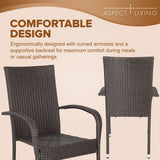 65464 Hialeah Wicker Dining Chair Set, Woven All Weather Steel Powder Coated Frame Lightweight Indoor Outdoor Porch Backyard Garden Balcony - Set of 2 Fire Sense/Balkene Home