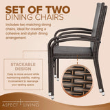 65464 Hialeah Wicker Dining Chair Set, Woven All Weather Steel Powder Coated Frame Lightweight Indoor Outdoor Porch Backyard Garden Balcony - Set of 2 Fire Sense/Balkene Home
