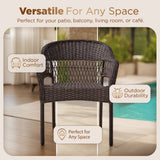 Arro Bistro Stacking Chairs, Mocha, Wicker Construction, Indoor & Outdoor - 4 Piece Set Balkene Home