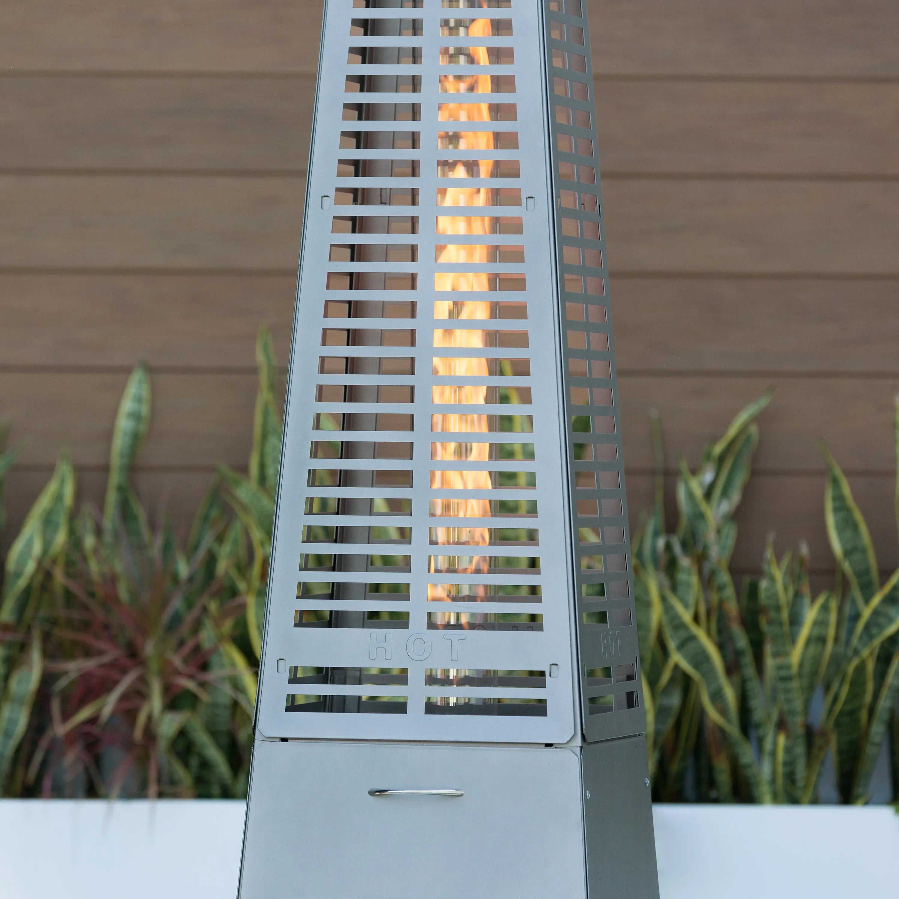 Modern Pyramid Flame Patio Heater, Platinum Fire Sense