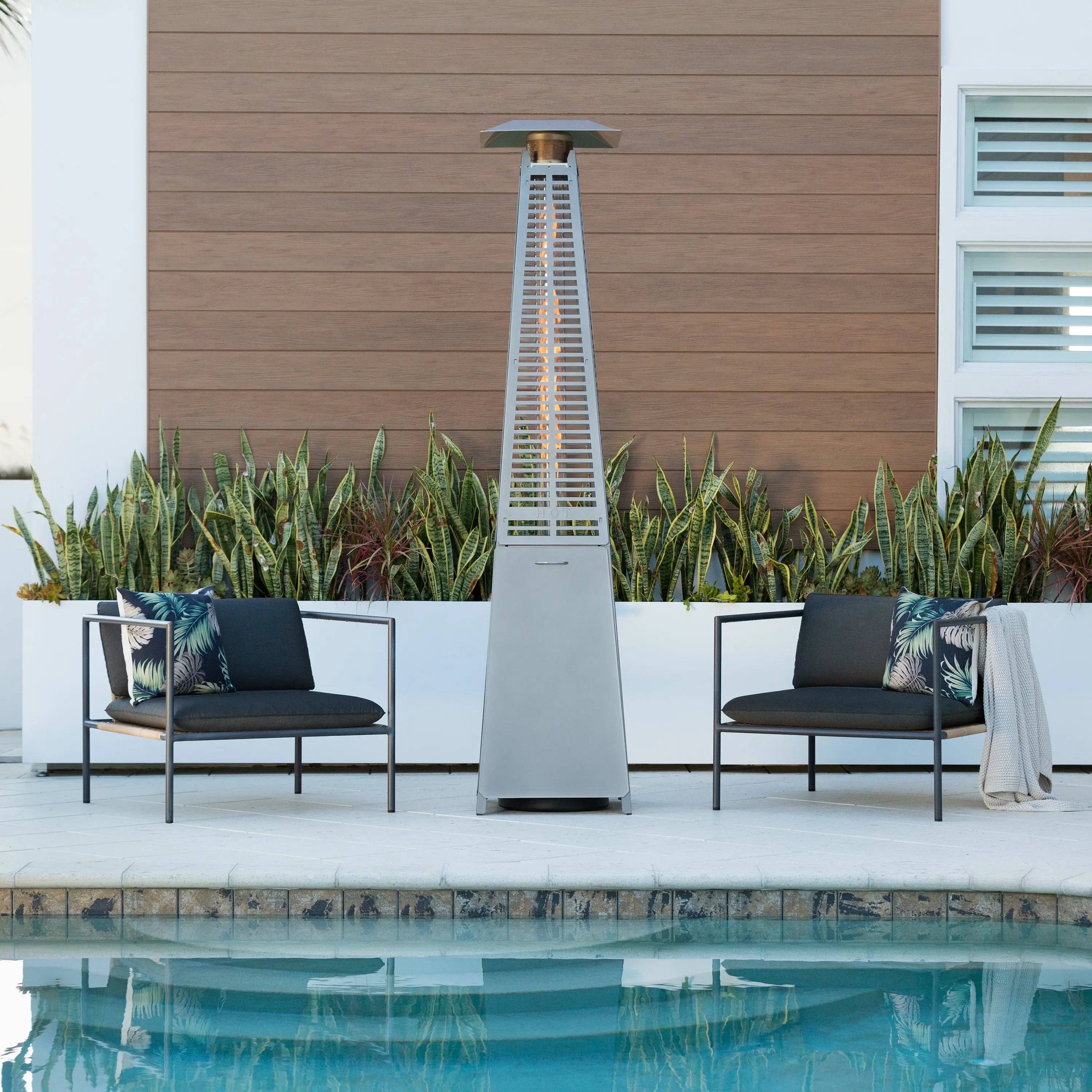 Modern Pyramid Flame Patio Heater, Platinum Fire Sense
