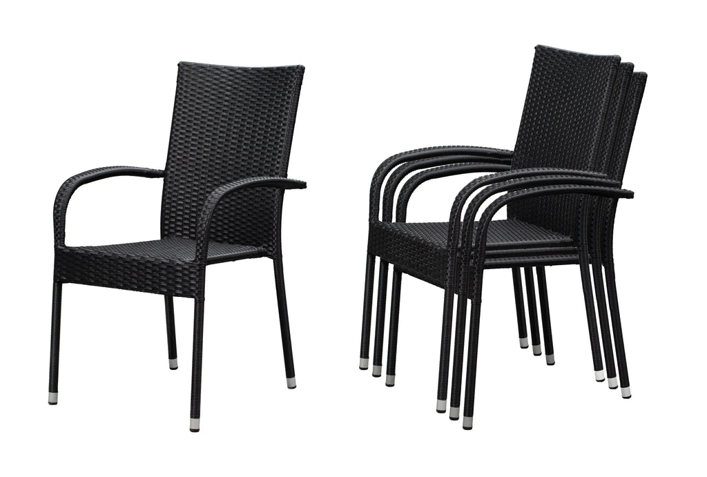 Morgan Outdoor Wicker Stacking Chairs - Black - Set of 4 Balkene Home
