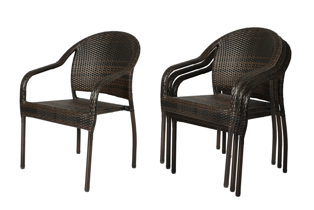 Rhodos Cafe Stacking Chairs in Mocha All-Weather Wicker - Set of 4 Balkene Home