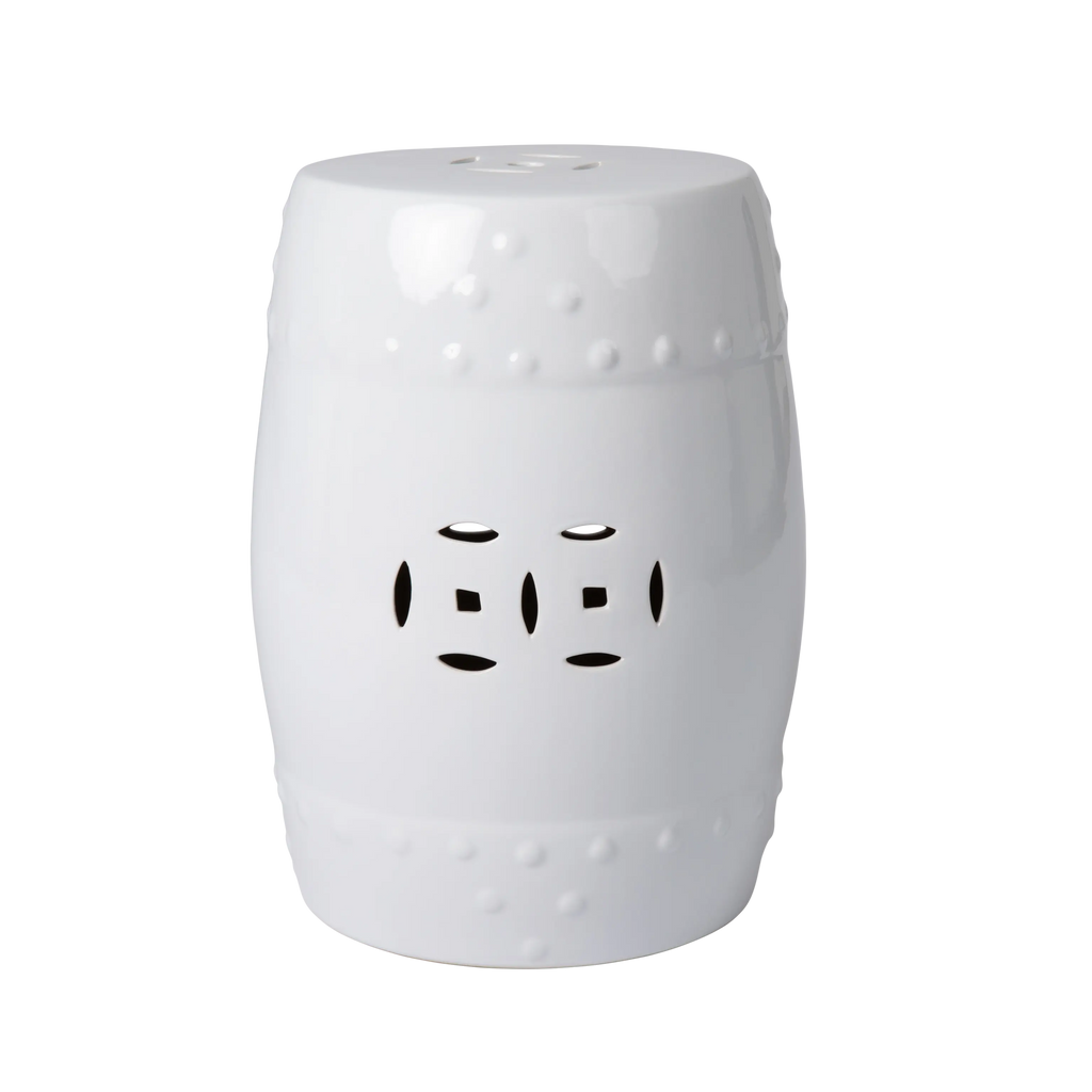 Double-Medallion Ceramic Indoor/Outdoor Garden Stool/Table in Optic White Balkene Home